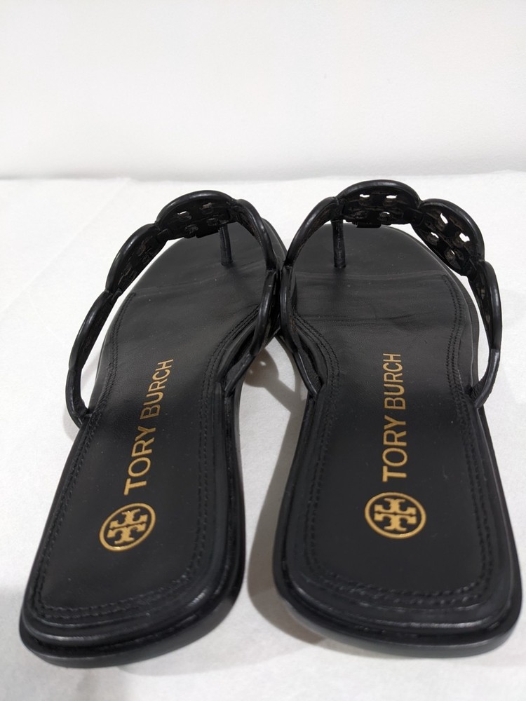 Tory Burch Black Leather Tiny Miller Sandals Size 8M - Picture 5 of 10